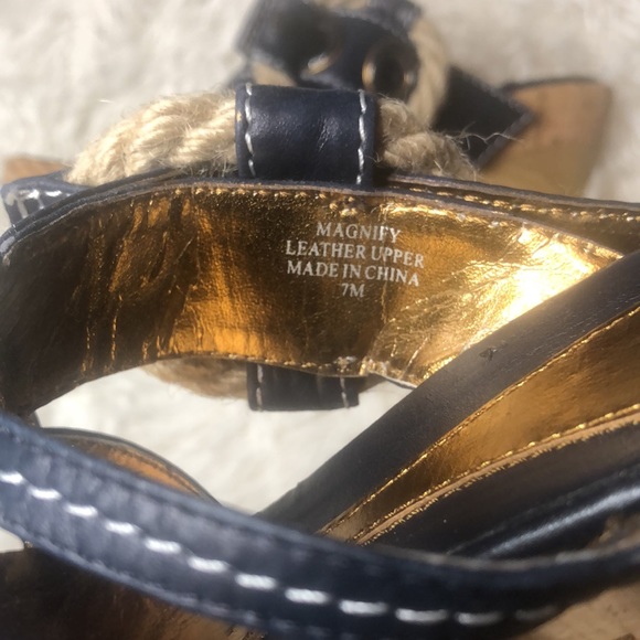 Hype Blue Leather Magnity Espadrille Buckle Slip On Wedge Peep Toe Sandals 7M - Picture 7 of 8